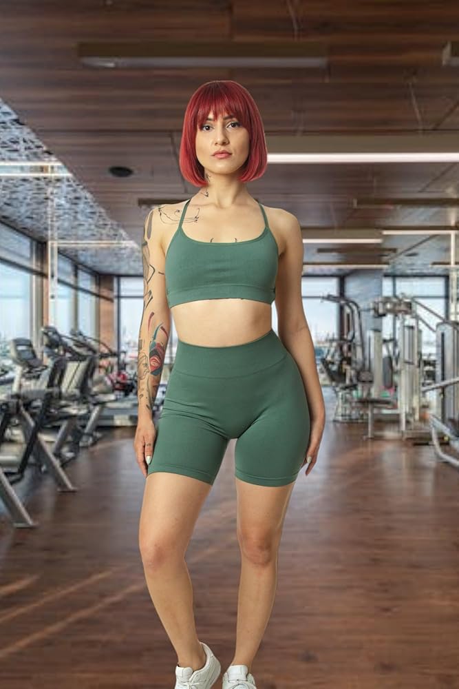 Salsation Criss Cross Bra Green Tiedy（M） Women's Crisscross Strappy Sports Bras (Non Padded) (US